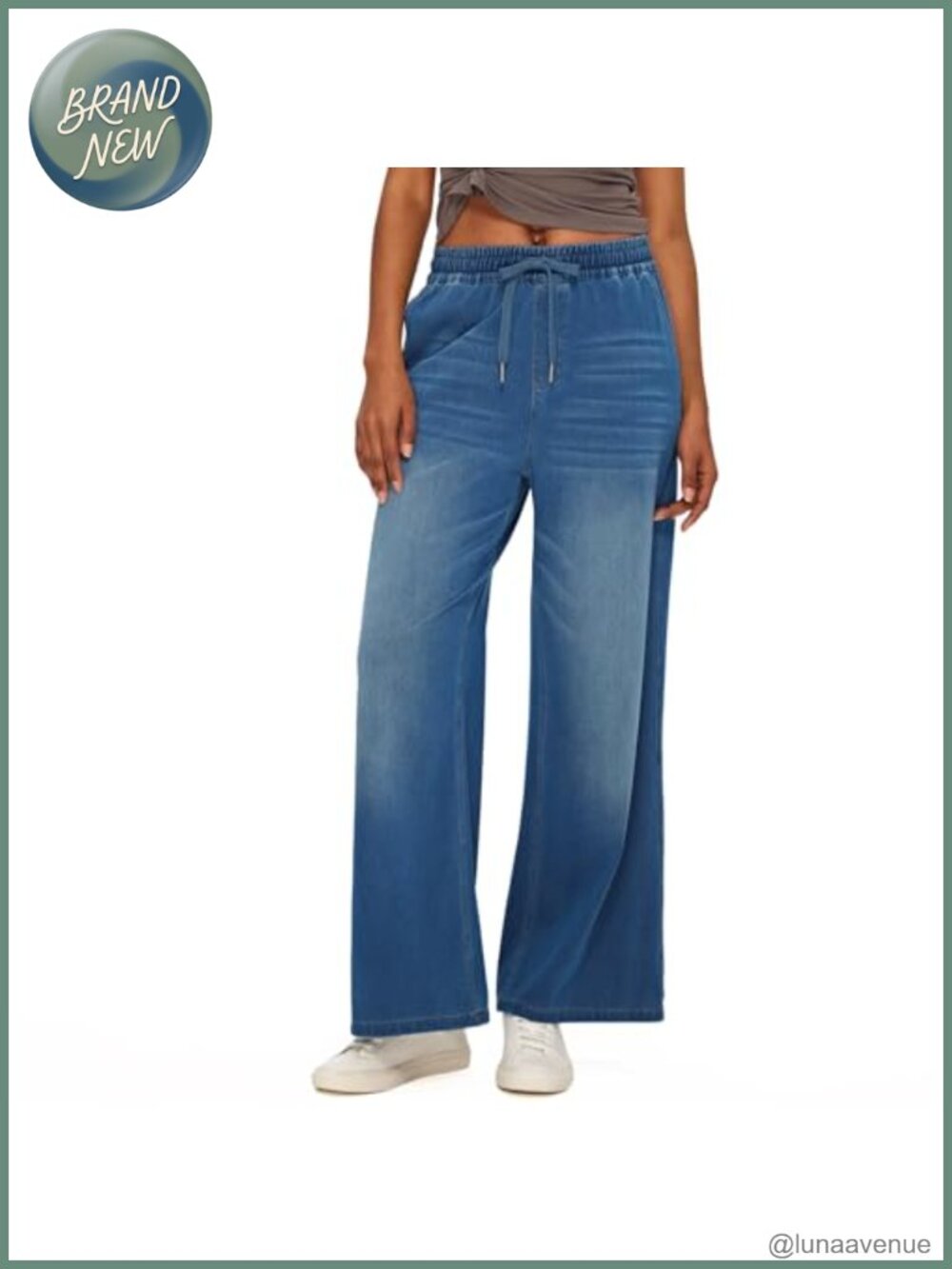 Women's Wide Leg Jeans with Drawstring Waist - Y2K Stretchy Denim